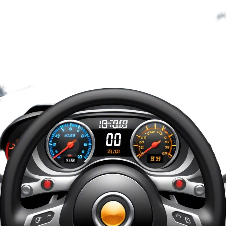An icon showing a racing game interface, inspired by Grand Turismo. The design features a garage with a selection of high-performance cars, along with race track visuals in the background. Speedometer, lap timer, and other HUD elements add to the excitement. Transparent background emoji