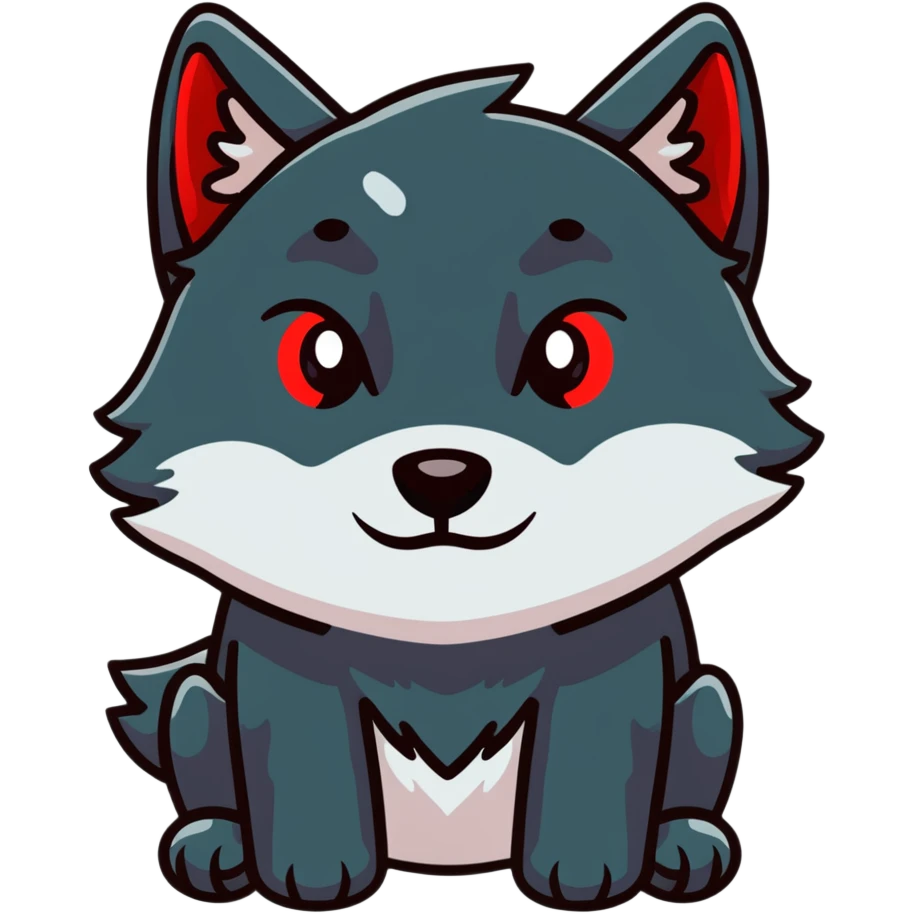 sad crying black wolf with red eyes emoji