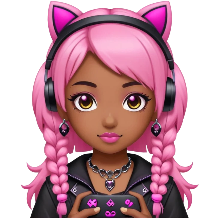 pink kawaii gamer brown skin girl gothic accessories emoji