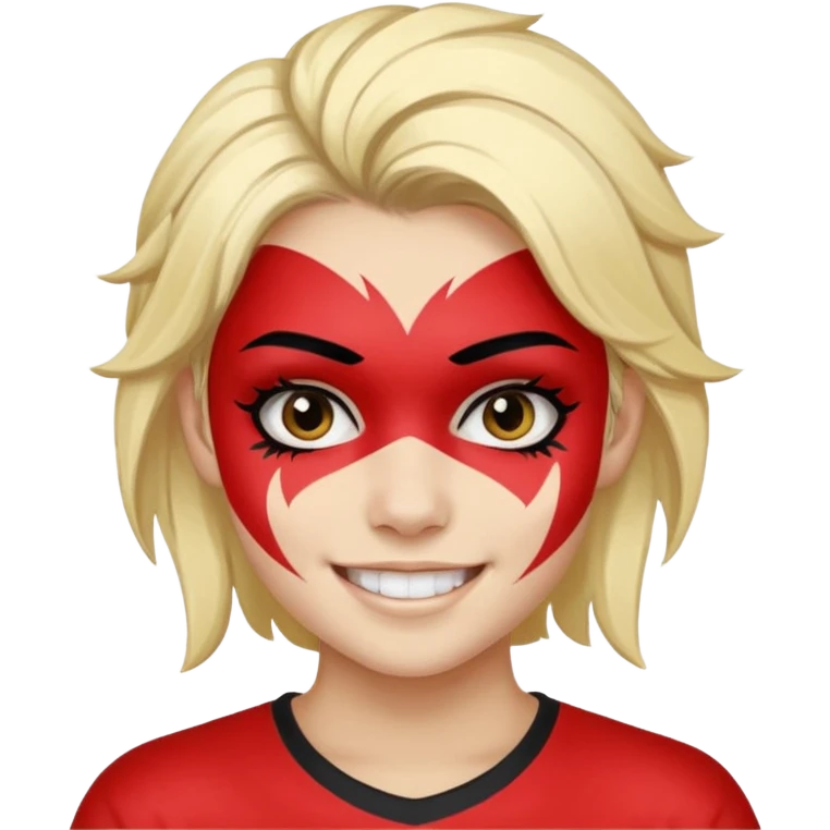 A black hair teen supporter with bold full-face paint, smiling with fierce team spirit. blonde hair emoji