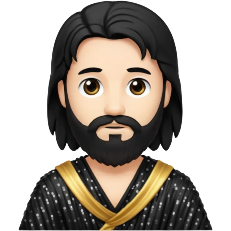 Pluto from Roman Deities with long black hair and beard , black sequin toga emoji