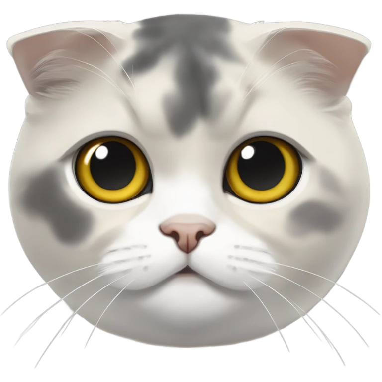 Calico gray white beige half face Scottish fold with yellow eyes and folded ears emoji