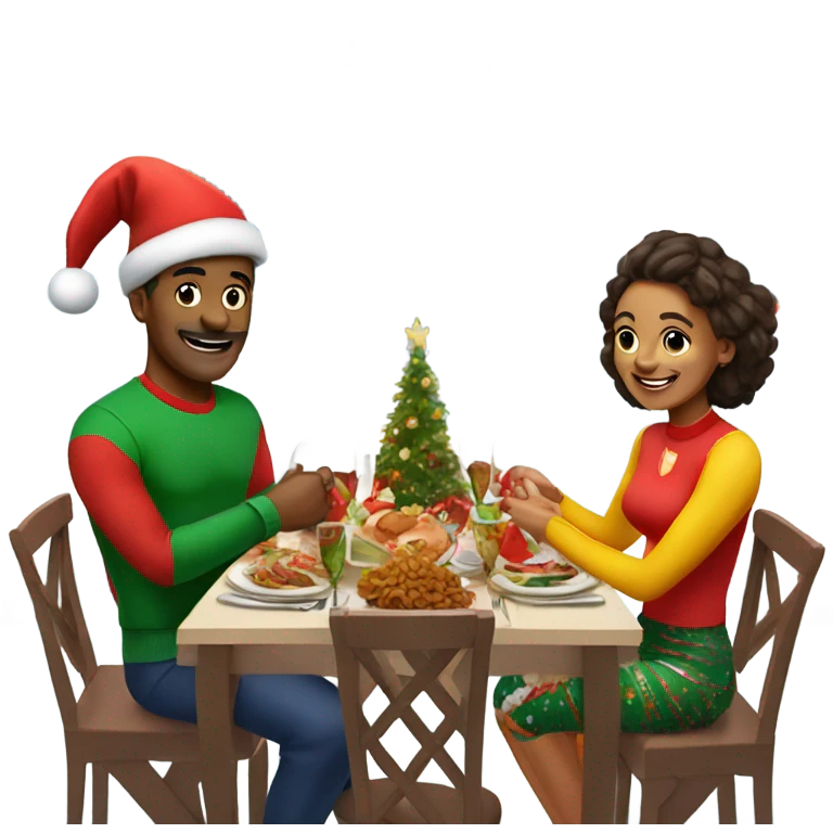 emoji Sports couple , a man and a woman in sportswear, sitting at the Christmas festive dinner table emoji