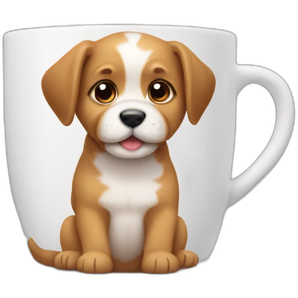Puppy in mug showing paws emoji