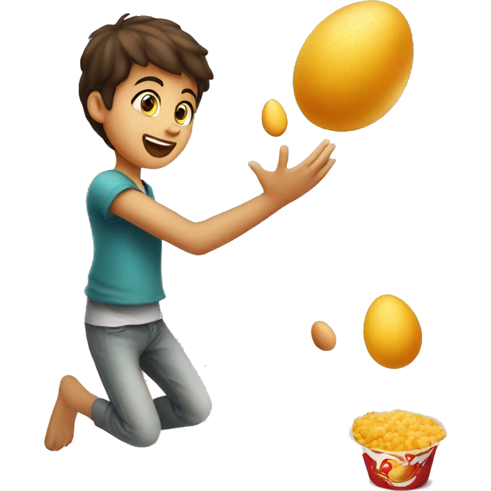 A Palestinian child tossing eggs on a red  fast food  emoji