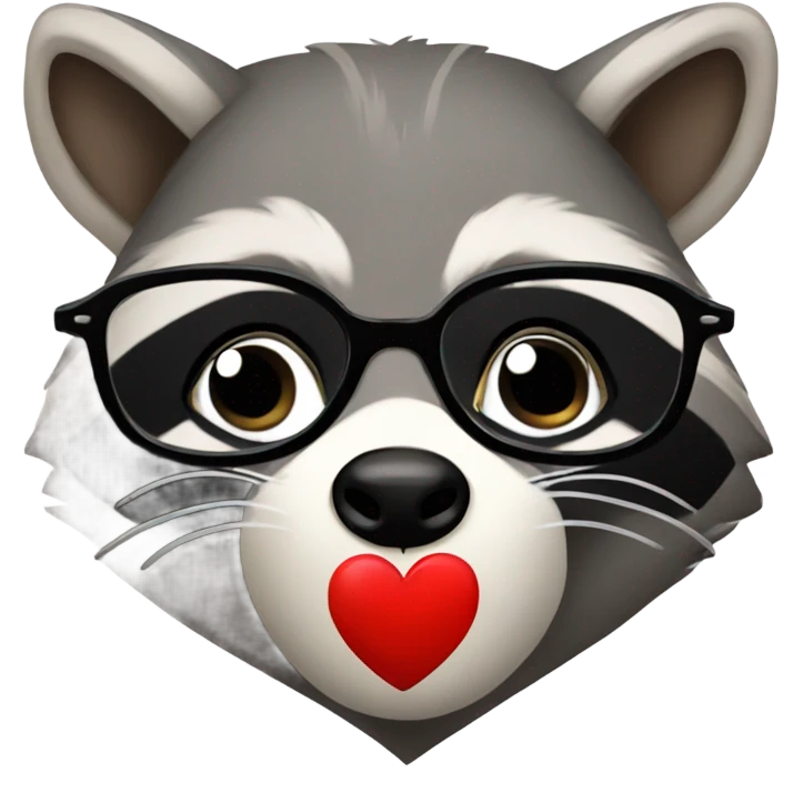 Raccoon with glasses holding a heart emoji