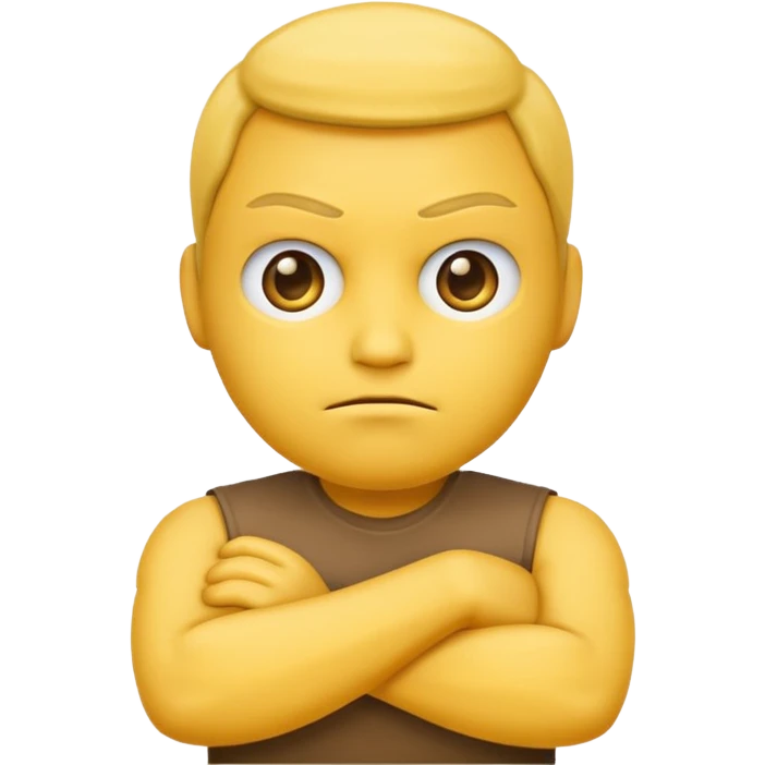 Yellow face emoji slightly mad with arms crossed emoji
