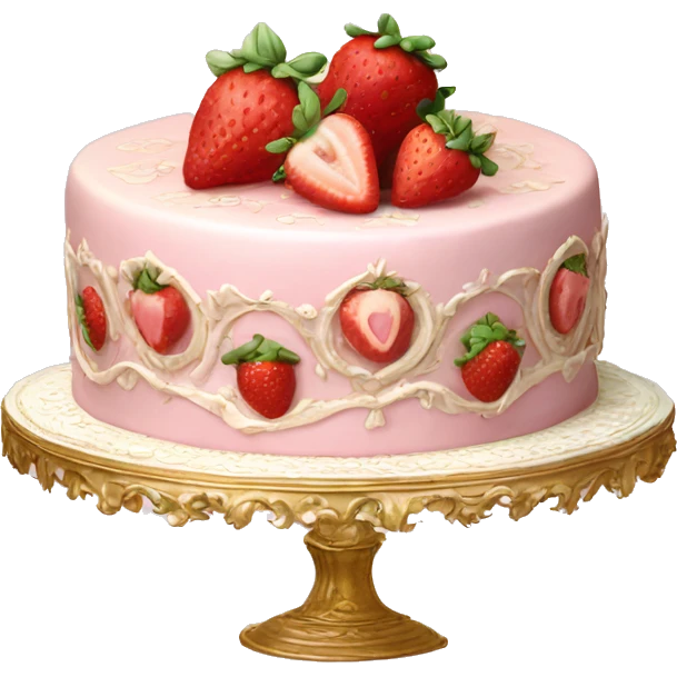 vintage rococo highly detailed pale pink cake with strawberries emoji
