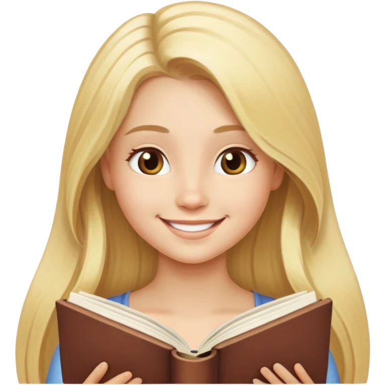 blond girl with long hair smiling reading a book emoji