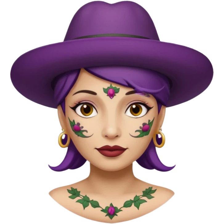 eggplant with woman hat  and face tattoed  emoji