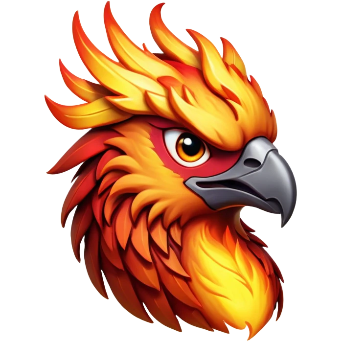 Cinematic Fierce Battle-Hardened Mystical Fire Phoenix Portrait Emoji, head tilted with an aggressive, unwavering gaze that speaks of relentless combat. The flame-kissed form is marked by rugged, charred feathers and vivid battle scars. Its blazing eyes radiate raw intensity and steely resolve, rendered with lifelike detail and stark natural lighting, high shine, channeling an aura of unyielding warlike energy and valor, softened by a dynamic glowing outline that highlights its battle-earned ferocity. emoji