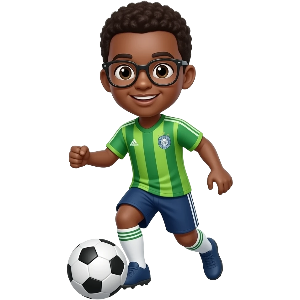 black boy with glasses playing soccer emoji