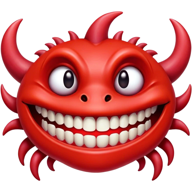 Now more glitched Please make Creature comes out of the eye of a another creature who has red skin and a wide smile with long teeth emoji