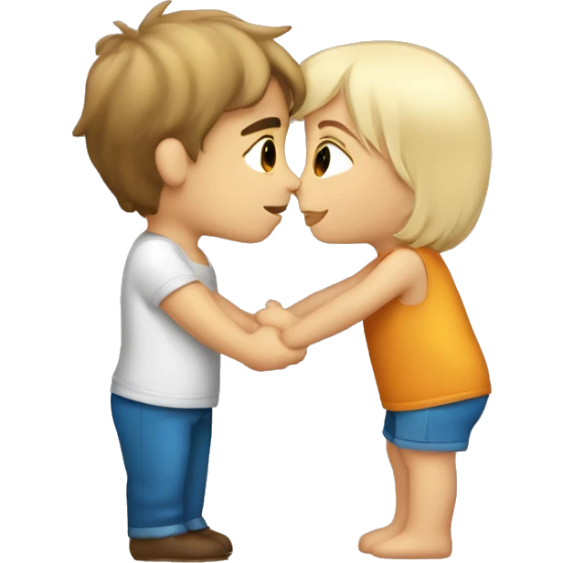 Blonde blue eyed girl giving tanned brown haired boy a kiss on the cheek emoji