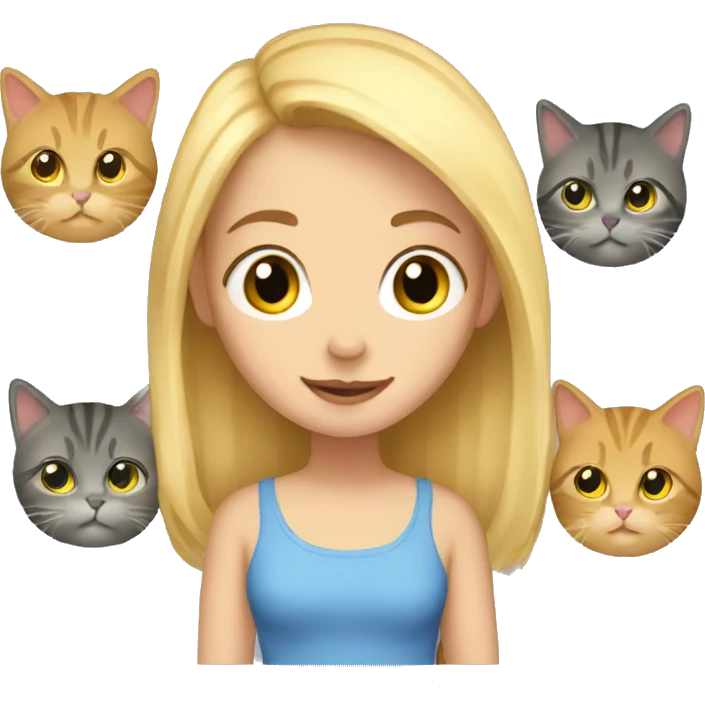 Blond Girl with six cats  emoji