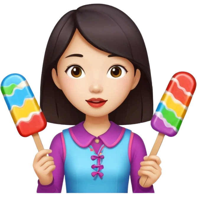 Asian girl riding a popsicle into candy land emoji