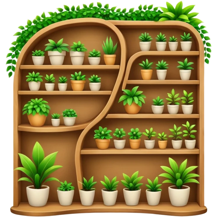 Complex curving Shelving wall to display and care for many plants  emoji