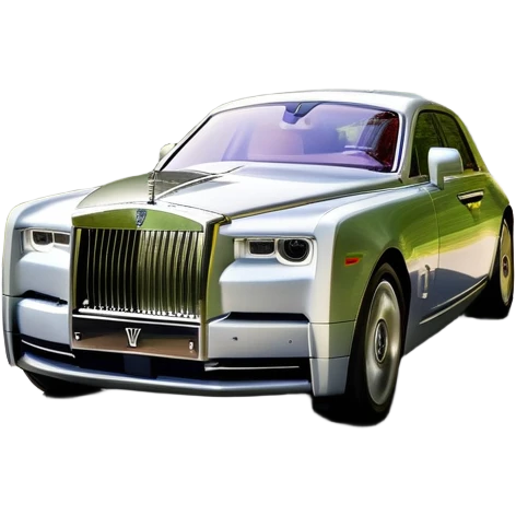 Rolls-Royce Phantom (2022) – cinematic-realistic Rolls-Royce Phantom emoji, its polished silver frame glistening under the sun as it glides down a winding, tree-lined road. The iconic Spirit of Ecstasy hood ornament stands proudly, the V12 engine hums silently as the car cuts through the serene countryside, embodying elegance and power. emoji