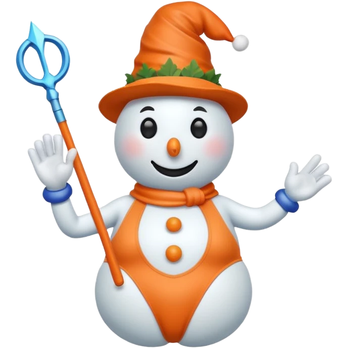 Snowman in a swimsuit and a magic wand in his hands emoji