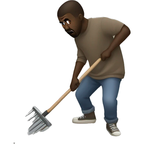 Kanye West fighting against a giant hybrid of a mole and a rake emoji