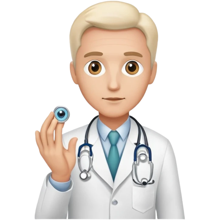 A doctor in a white coat holds an eye prosthesis in his hand emoji