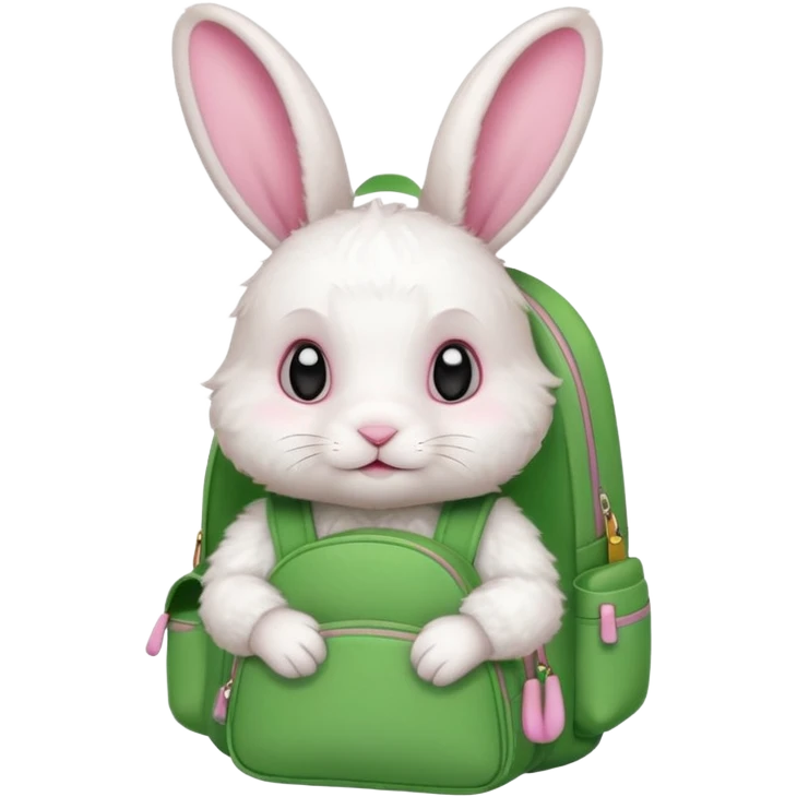 baby white rabbit wear green backpack emoji