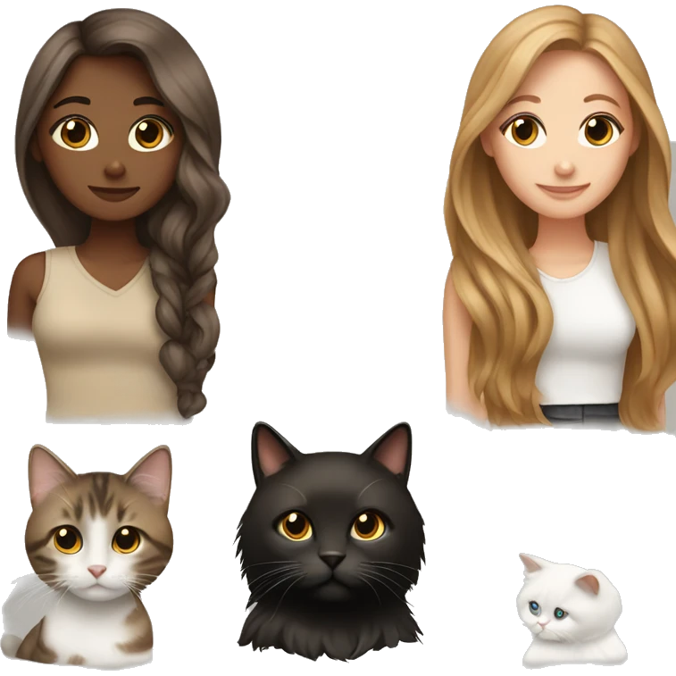 Long hair brown  white girl with 2 cats  one brown and one black emoji