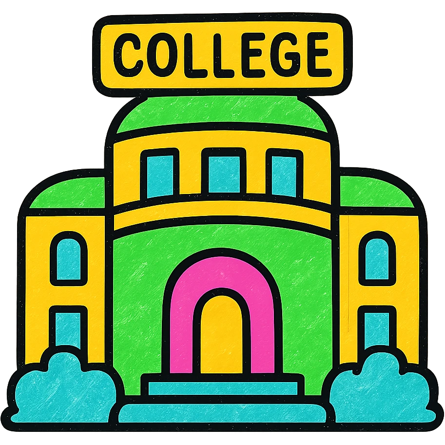 college building, modern look, green gold and white color scheme, rounded shapes, simple design emoji