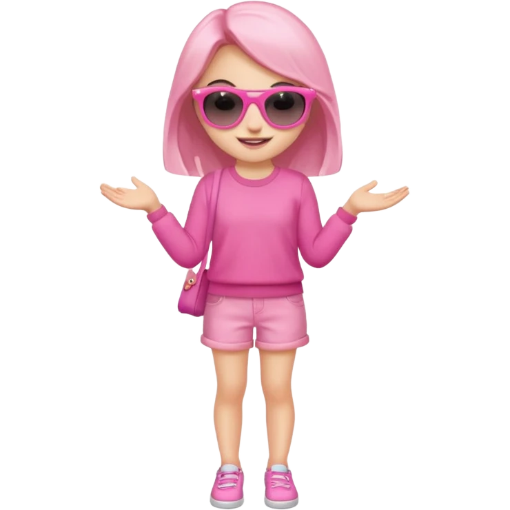 A beautiful asthethic cute girl with full body of clothes pink girly with cute sunglasses emoji
