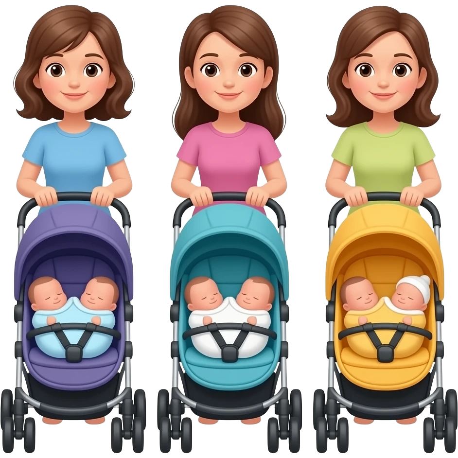 3 mothers pushing strollers with newborn emoji