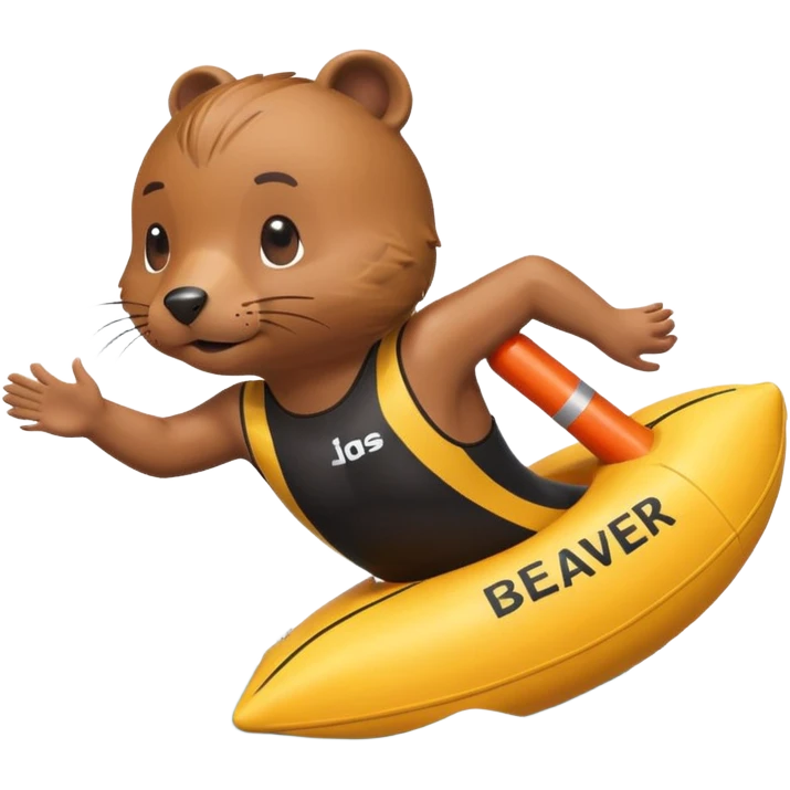 A focused beaver swimmer wearing a racing suit, diving past a floating buoy.


 emoji