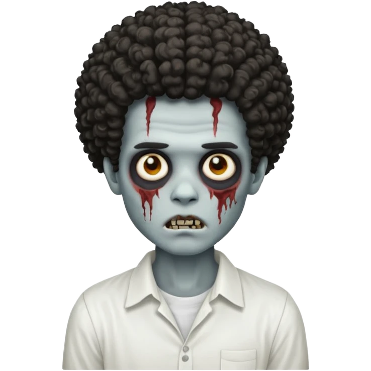 Zombie boy with a l curly Afro with white shirt  emoji