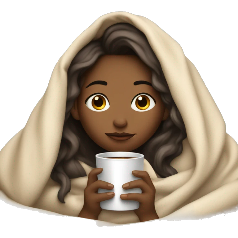girl inside a blanket sipping coffee eyes closed lighter skin emoji