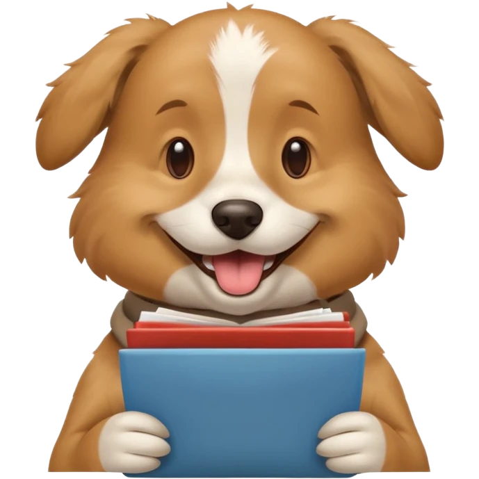 smiling emoji dog with multiple resumes in its mouth, friendly and energetic, no hands emoji