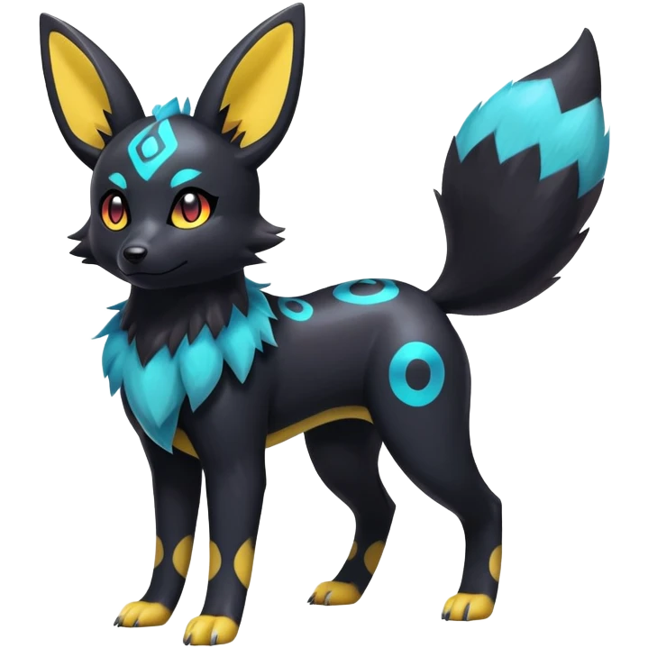 Shiny Exotic Colorful Excessive Mysterious Umbreon-Poochyena-Pokémon-Fakémon-hybrid-creature (full body) emoji