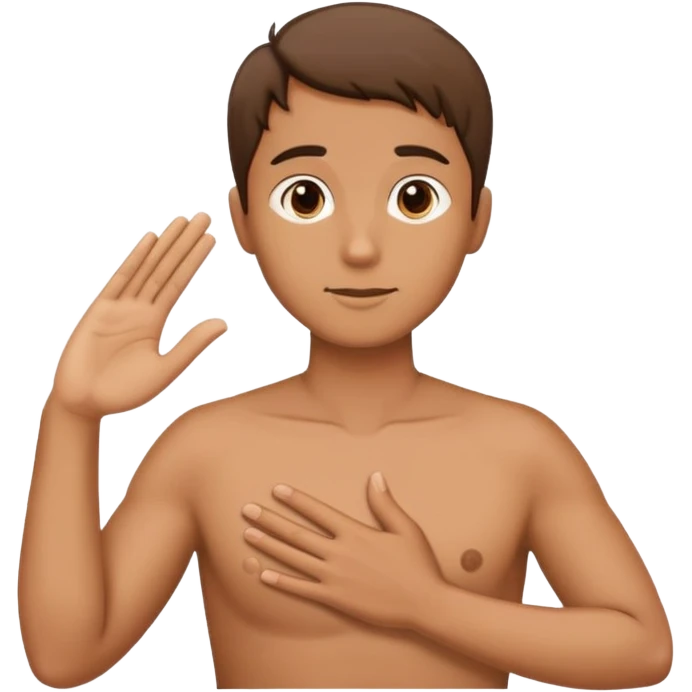 Person with one hand on their chest, the other hand extended with palm facing up emoji