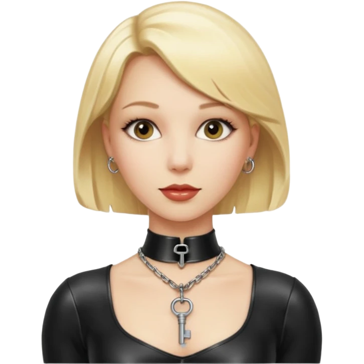 Dominatrix with blonde hair, latex outfit, old fashioned key necklace emoji