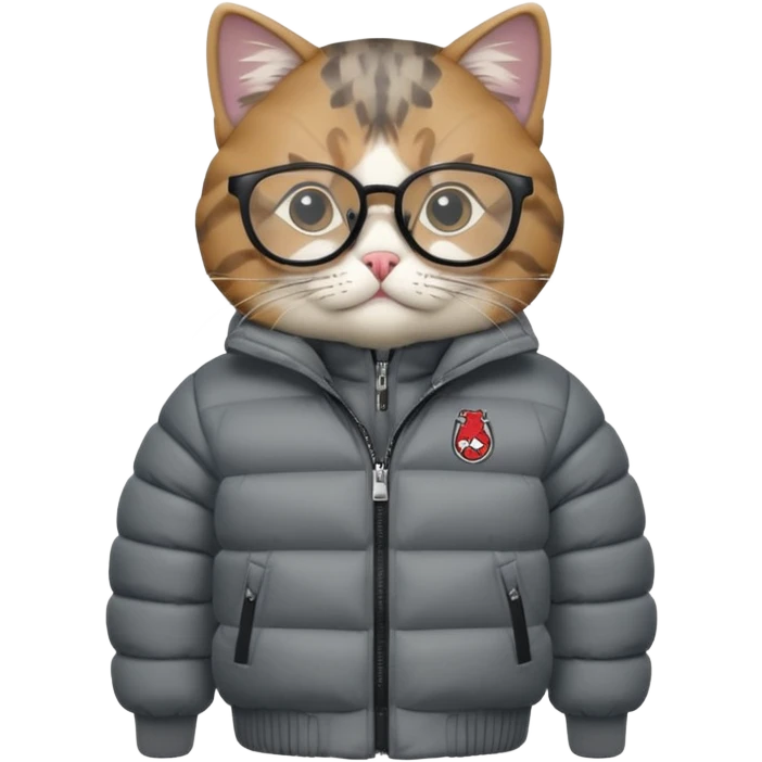 Cat with a puffer jacket on and some Jordan’s on and glasses  emoji