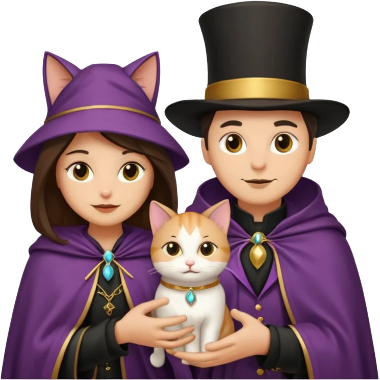 magician couple and their pet cat emoji