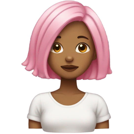create a girl with pink hair, earrings, who hugs herself, her eyes are covered and her head is slightly bowed on her shoulder. The pose should reflect self-love emoji