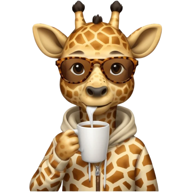 girraf with a hodie and sunglases drinking out of cup emoji