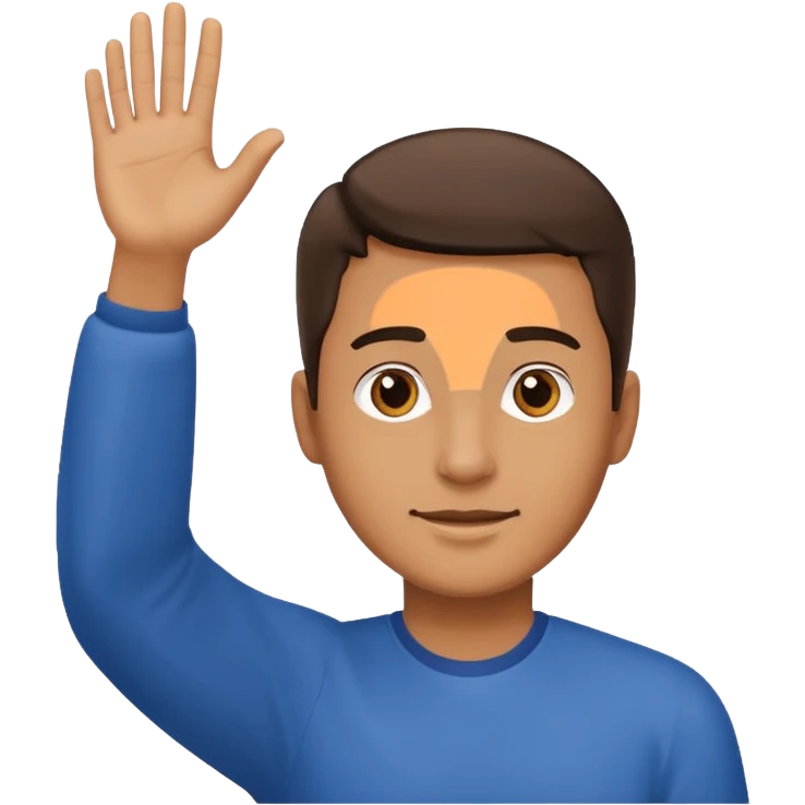 man with hand raised to volunteer emoji