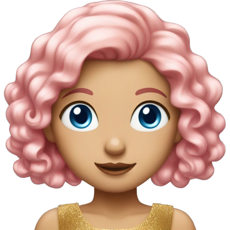 Pink hair girl,blue eyes,shiny golden dress emoji