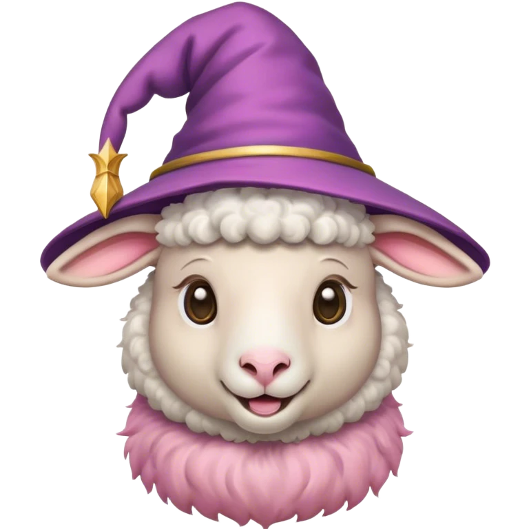 A smiling sheep with pin fur and wizard hat  emoji