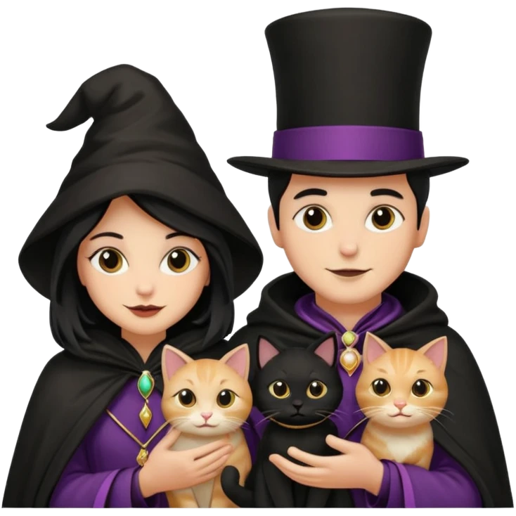 magician couple and their pet cat emoji