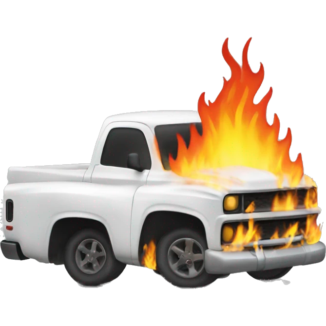 White Chevy truck on fire emoji
