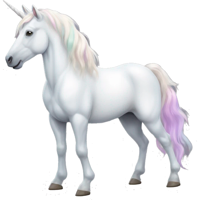 Fullbody realistic four-legged White unicorn with pastel color mane  emoji