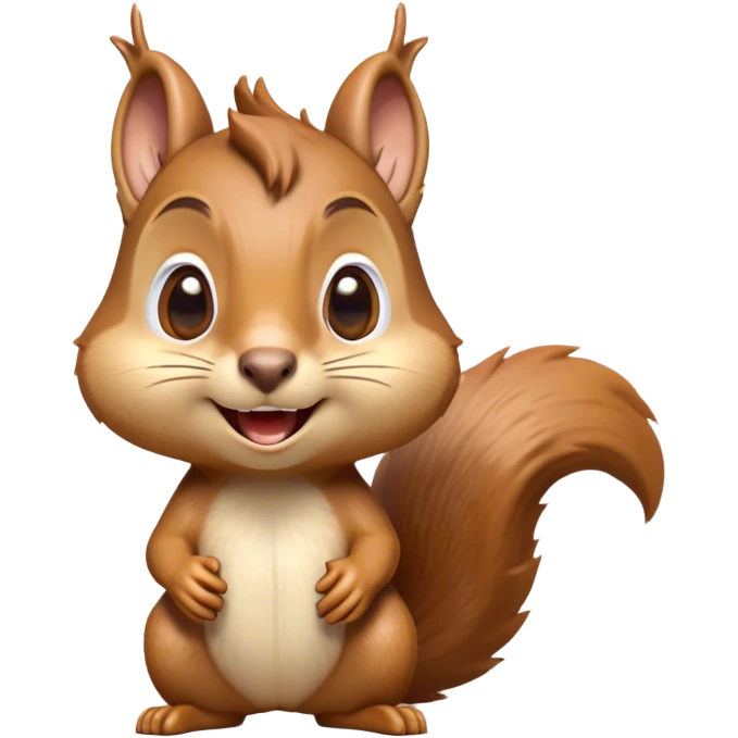 Cinematic Comical Squirrel Portrait Emoji, Head tilted dramatically with an exaggeratedly surprised expression and wide, comical eyes, featuring a petite, sprightly body with a dramatically bushy tail and perky, animated ears, Simplified yet hilariously expressive features, highly detailed, glowing with a slightly sassy woodland glow, high shine, dramatic yet playful, stylized with an air of cheeky forest mischief, soft glowing outline, capturing the essence of a meme-worthy squirrel that looks ready to scamper into viral fame with its playful antics! emoji