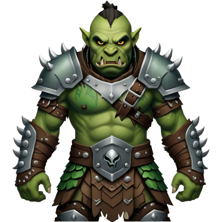 Cinematic Realistic WoW Orc Warrior Portrait, captured in a dynamic, battle-ready stance, muscles bulging beneath intricately detailed tribal armor accented with dark leather and iron. His fierce, determined eyes and battle-scarred green skin are rendered with dramatic natural lighting and high shine, exuding raw, relentless fury in a fierce combat pose. emoji