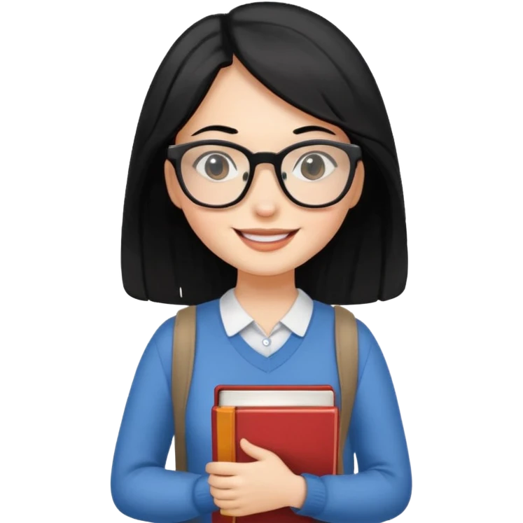 girl with black hair walking with book in、 emoji